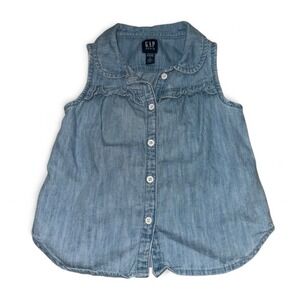Gap Kids Toddler Girls Blue Chambray Denim Sleeveless Ruffle Shirt 2T Sprig